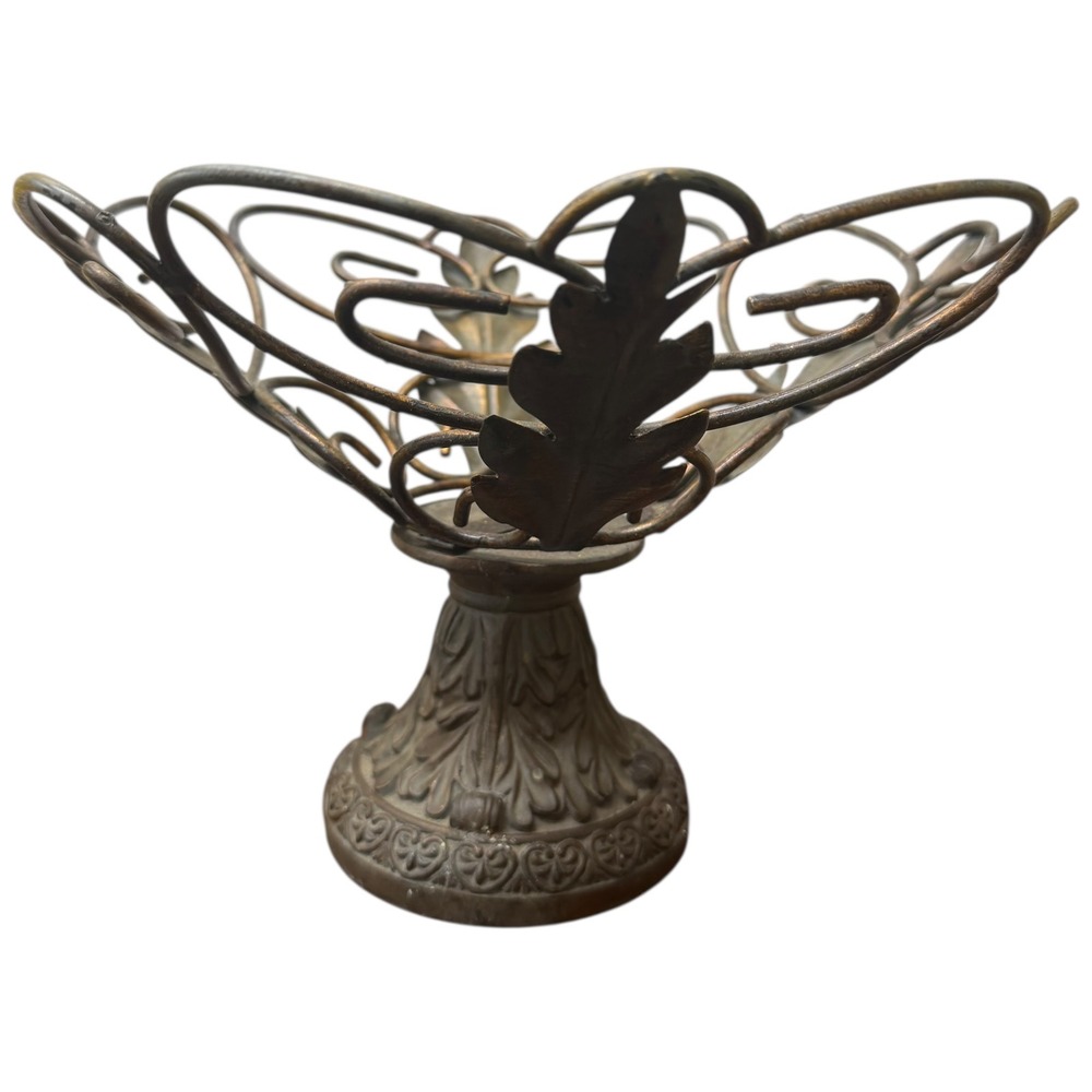Metal Leaf Scroll Pedestal Fruit Bowl Centerpiece Table Decor Antique Gold
